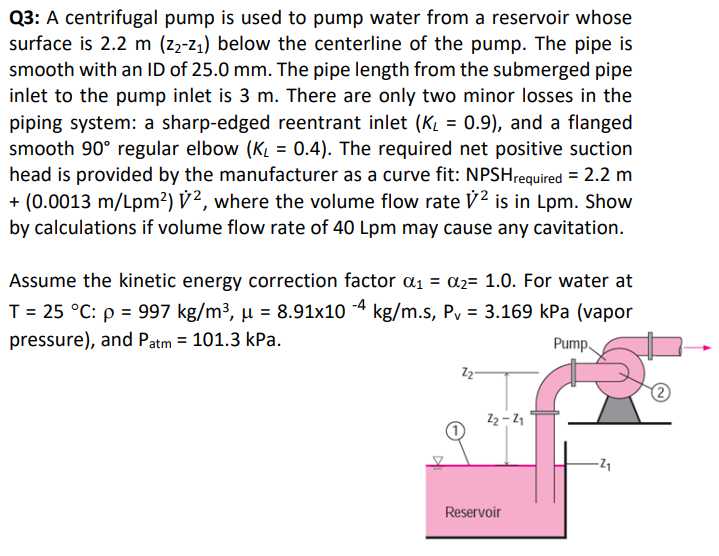 Solved Q3 A centrifugal pump is used to pump water from a
