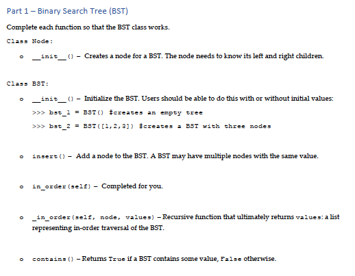 Solved Python Question on Binary Search Trees: Here is a | Chegg.com