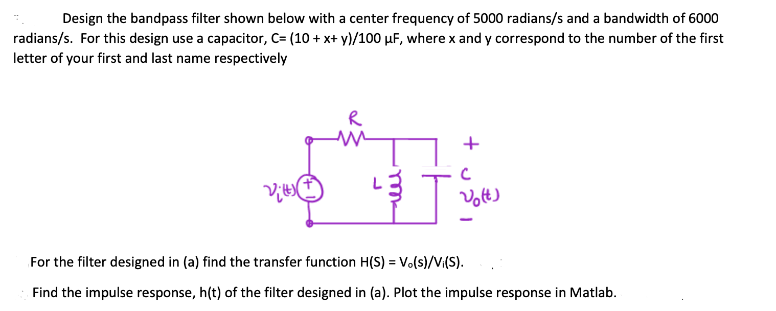 Solved Design the bandpass filter shown below with a center | Chegg.com