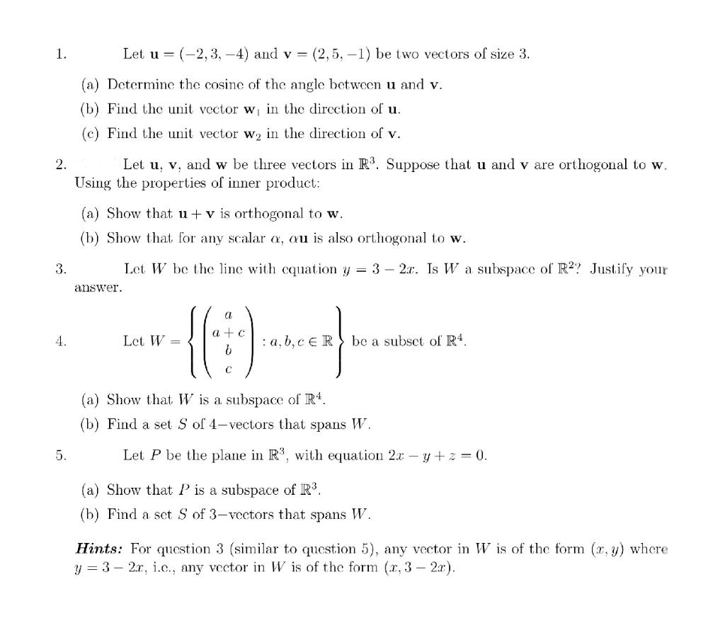 Solved 1. Let u=(−2,3,−4) and v=(2,5,−1) be two vectors of | Chegg.com