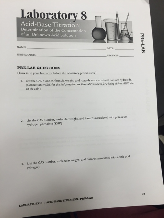 Solved Laboratory 8 AcidBase Titration Determination of