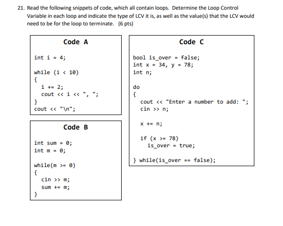 Solved Read The Following Snippets Of Code Which All Chegg Com