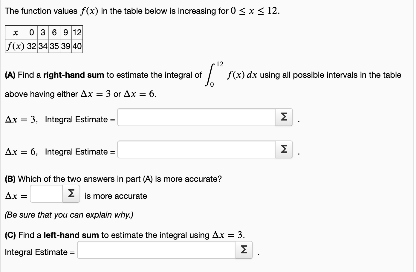 Solved The function values f(x) in the table below is | Chegg.com