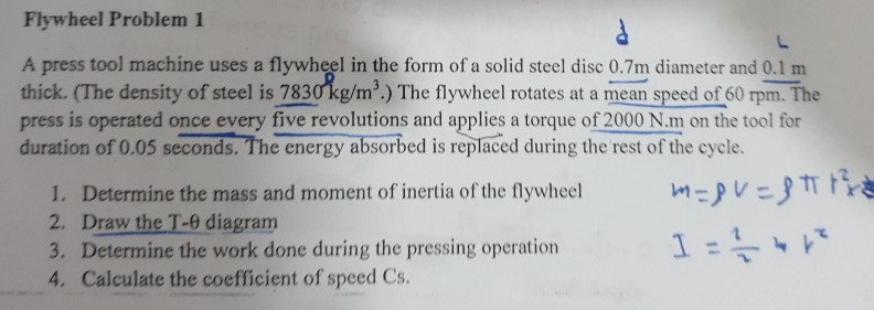 Solved Flywheel Problem 1 L A press tool machine uses a | Chegg.com