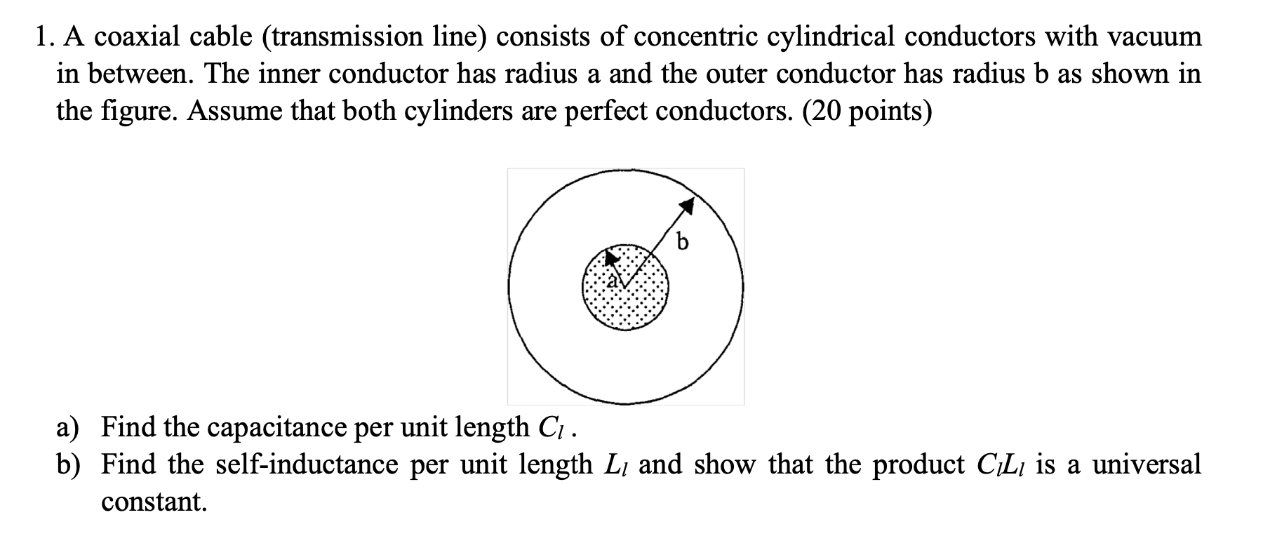 Solved 1. A coaxial cable (transmission line) consists of
