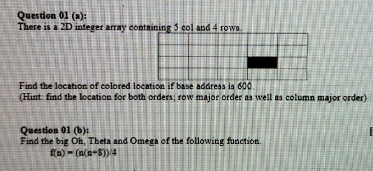 Solved Also find row major order and column major | Chegg.com