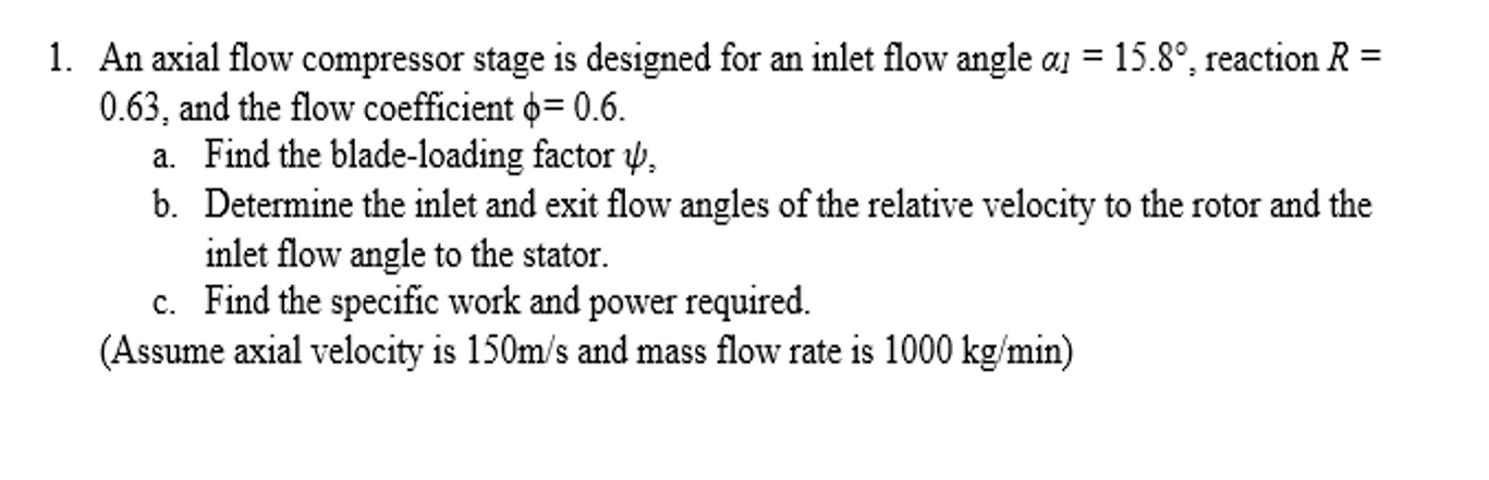 Solved 1. An axial flow compressor stage is designed for an | Chegg.com