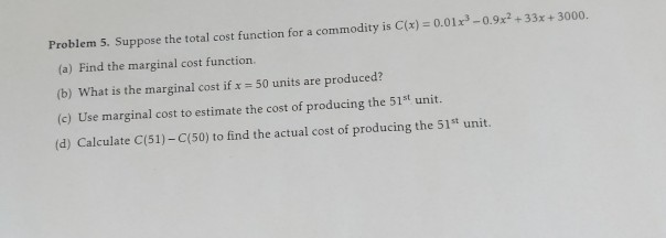 Solved Problem 5. Suppose the total cost function for a | Chegg.com