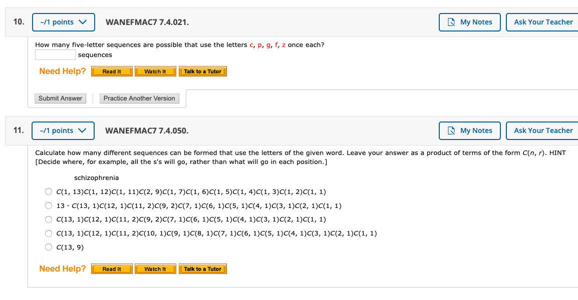 Solved 1 Points V W Anefmac7 7 4 021 My Notes Ask Your Chegg Com