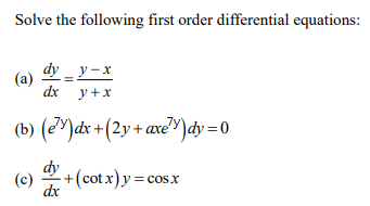 Solved Solve The Following First Order Differential | Chegg.com