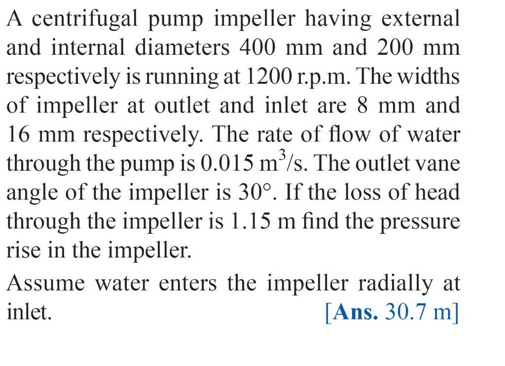 Solved A centrifugal pump impeller having external and