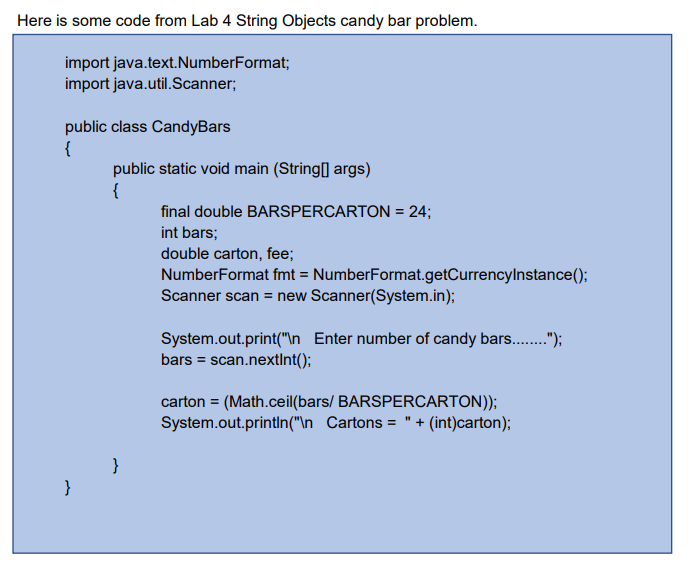 Solved Part 3: Candy Bar Problem Again You wrote a Java | Chegg.com