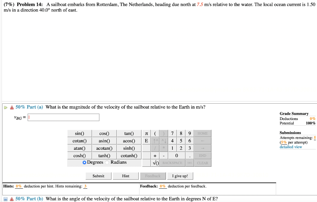 Solved (7%) Problem 14: A sailboat embarks from Rotterdam, | Chegg.com