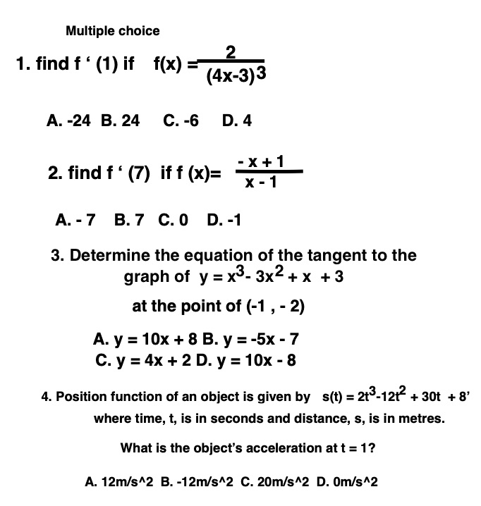 Multiple Choice 1 Find F 1 If F X 2 4x 3 3 Chegg Com