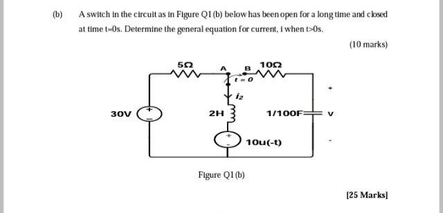 Solved (6) A switch in the circuit as in Figure Q1 (b) below | Chegg.com