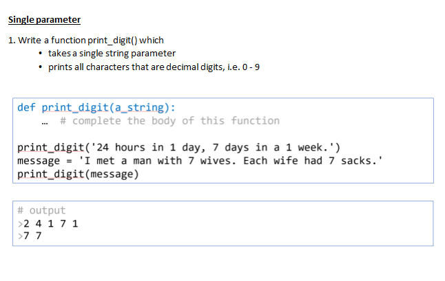 Solved Single parameter 1. Write a function print_digit() | Chegg.com