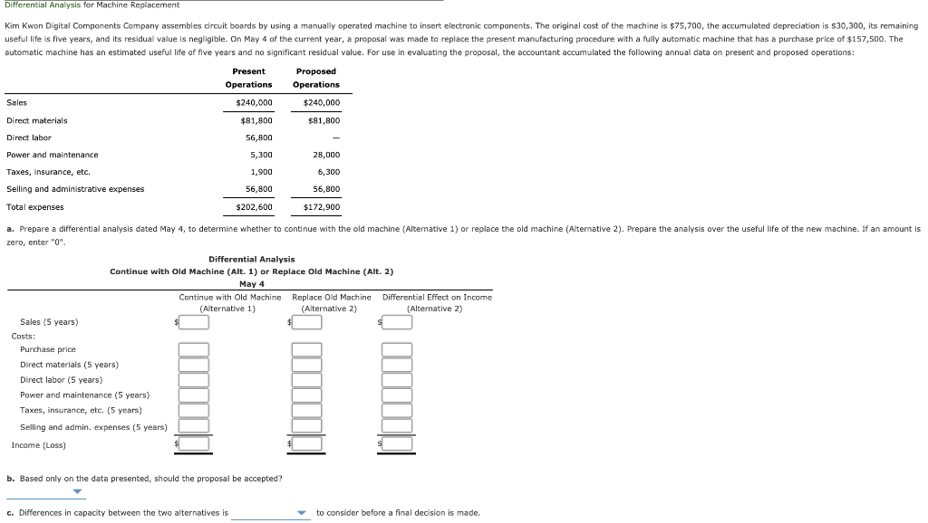 Solved Differential Analysis for Machine Replacement Kim | Chegg.com