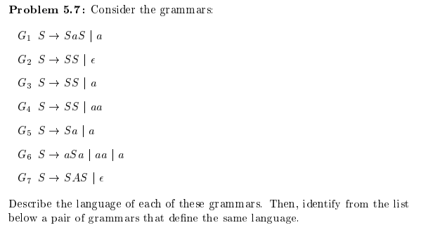 Solved Problem 5.7: Consider the grammars: | Chegg.com