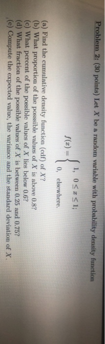 Solved Problem 2 30 Points Let X Be A Random Variable