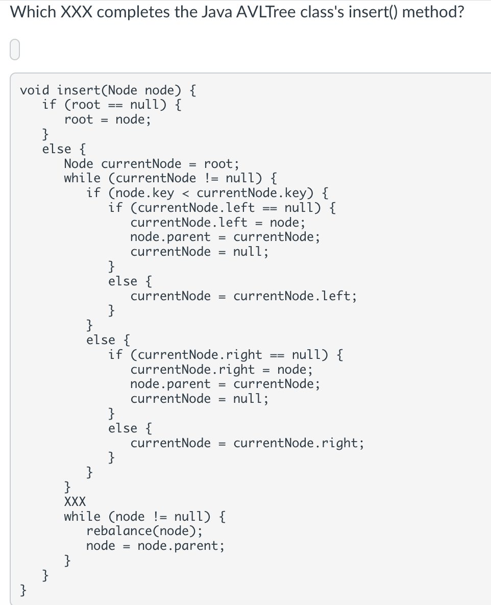 Solved Which XXX completes the Java AVL tree Node class's