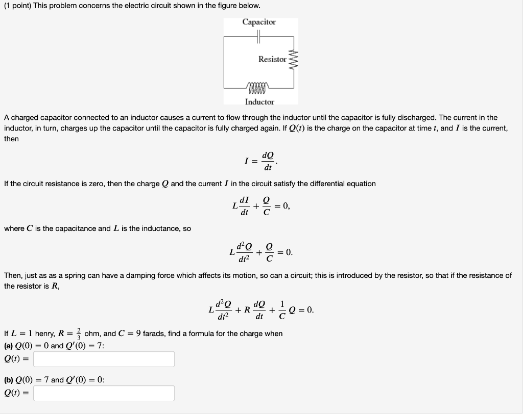 Solved (1 point) This problem concerns the electric circuit | Chegg.com