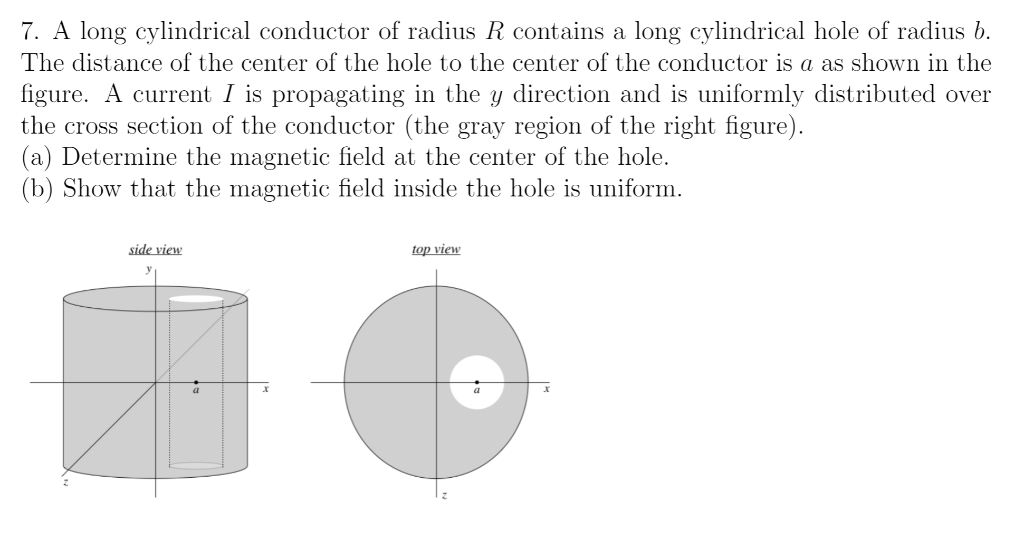 Solved 7. A long cylindrical conductor of radius R contains | Chegg.com