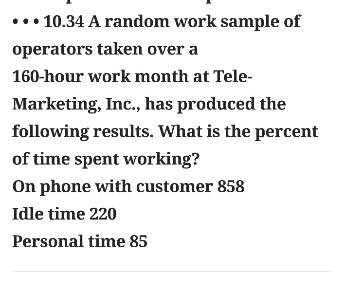 Solved 10.34 A random work sample of operators taken over a | Chegg.com