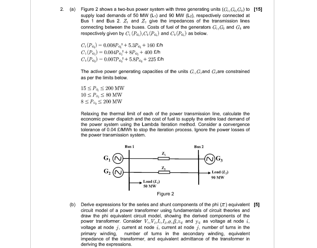 2. (a) Figure 2 shows a two-bus power system with | Chegg.com