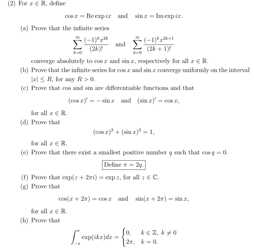 R Cos And R Sin R Solved (2) For x R, define cos r - Re exp ix (a) Prove that | Chegg.com