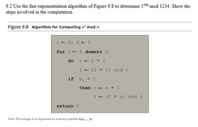 Solved 9.2 ﻿Use the fast exponentiation algorithm of Figure | Chegg.com