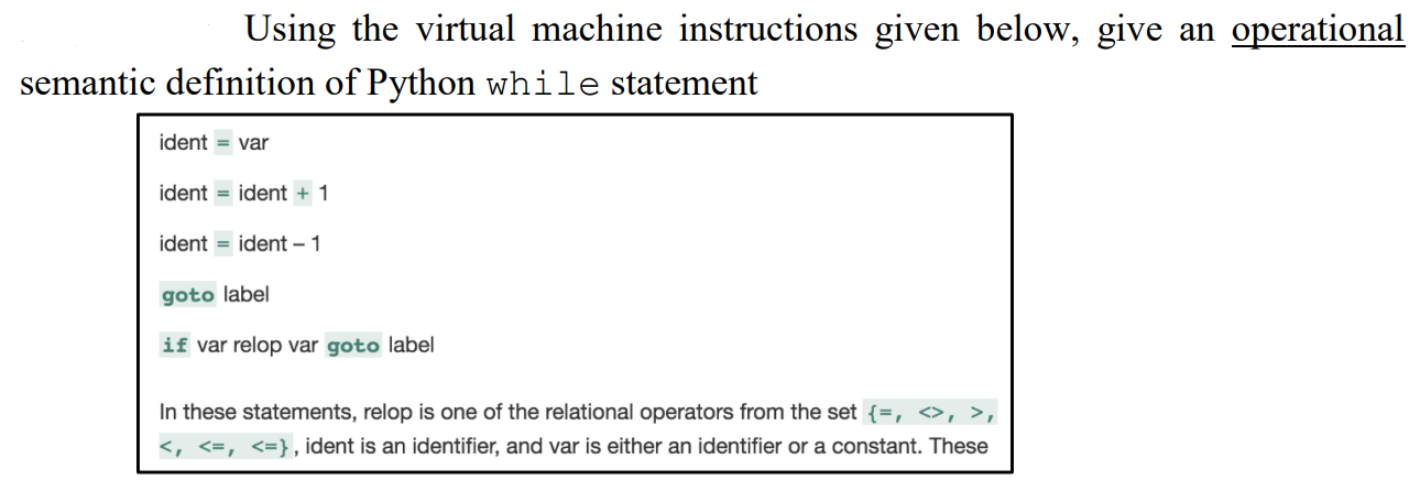 Solved Using the virtual machine instructions given below, | Chegg.com