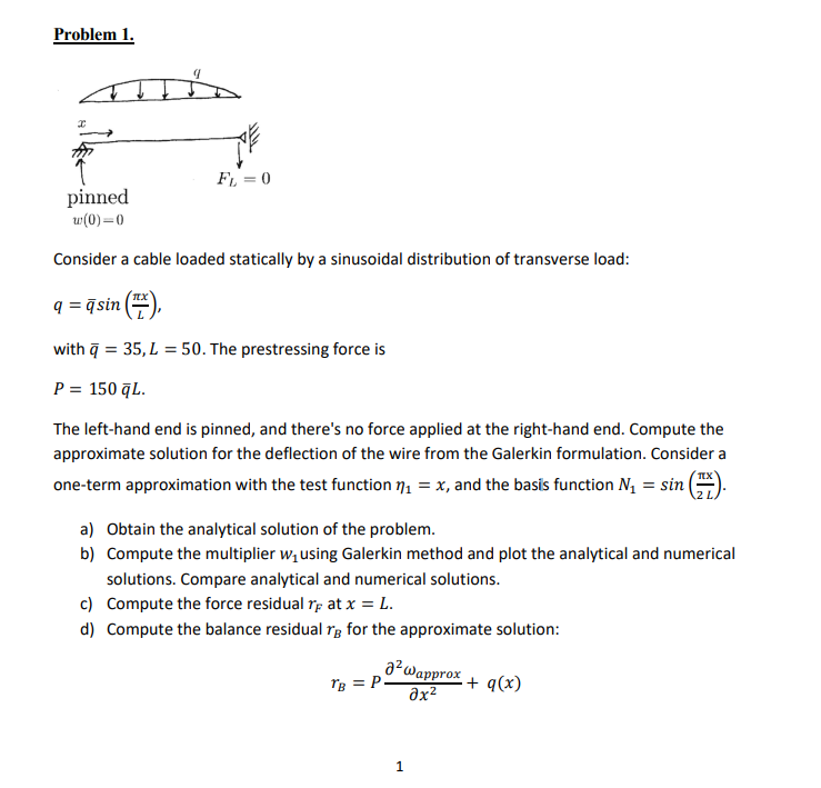 Problem 1. Consider a cable loaded statically by a | Chegg.com