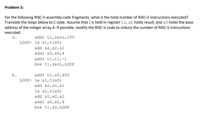 Solved For The Following RISC-V Assembly Code Fragments, | Chegg.com