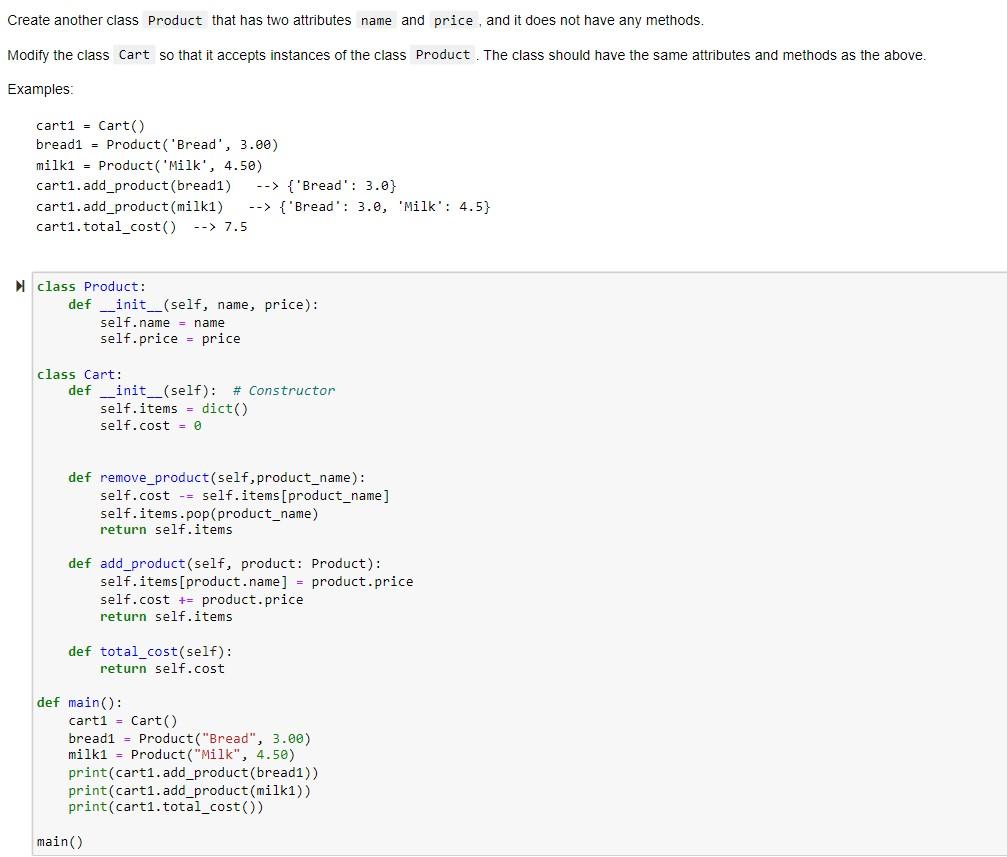 Solved Create another class Product that has two attributes | Chegg.com