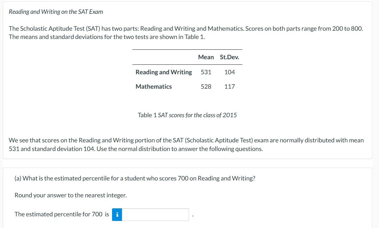 Solved Reading And Writing On The SAT Exam The Scholastic Chegg