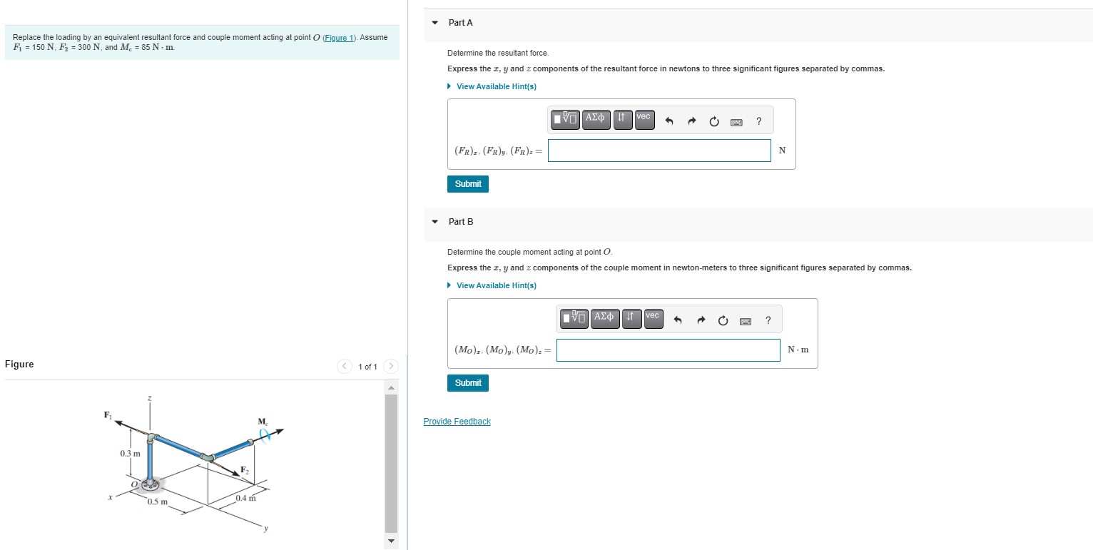 Solved Replace the loading by an equivalent resultant force | Chegg.com