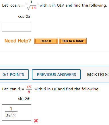 Solved Let cos x = T with x in QIV and find the following. | Chegg.com