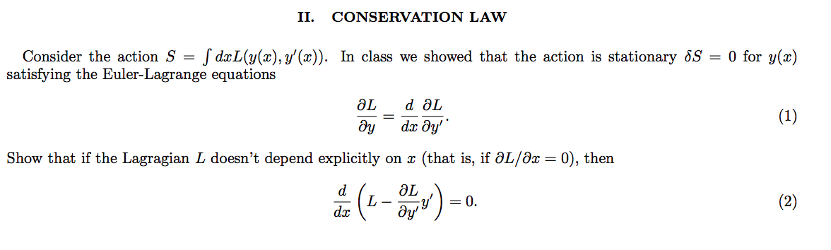 Solved II. CONSERVATION LAW Consider the action S = ſ | Chegg.com