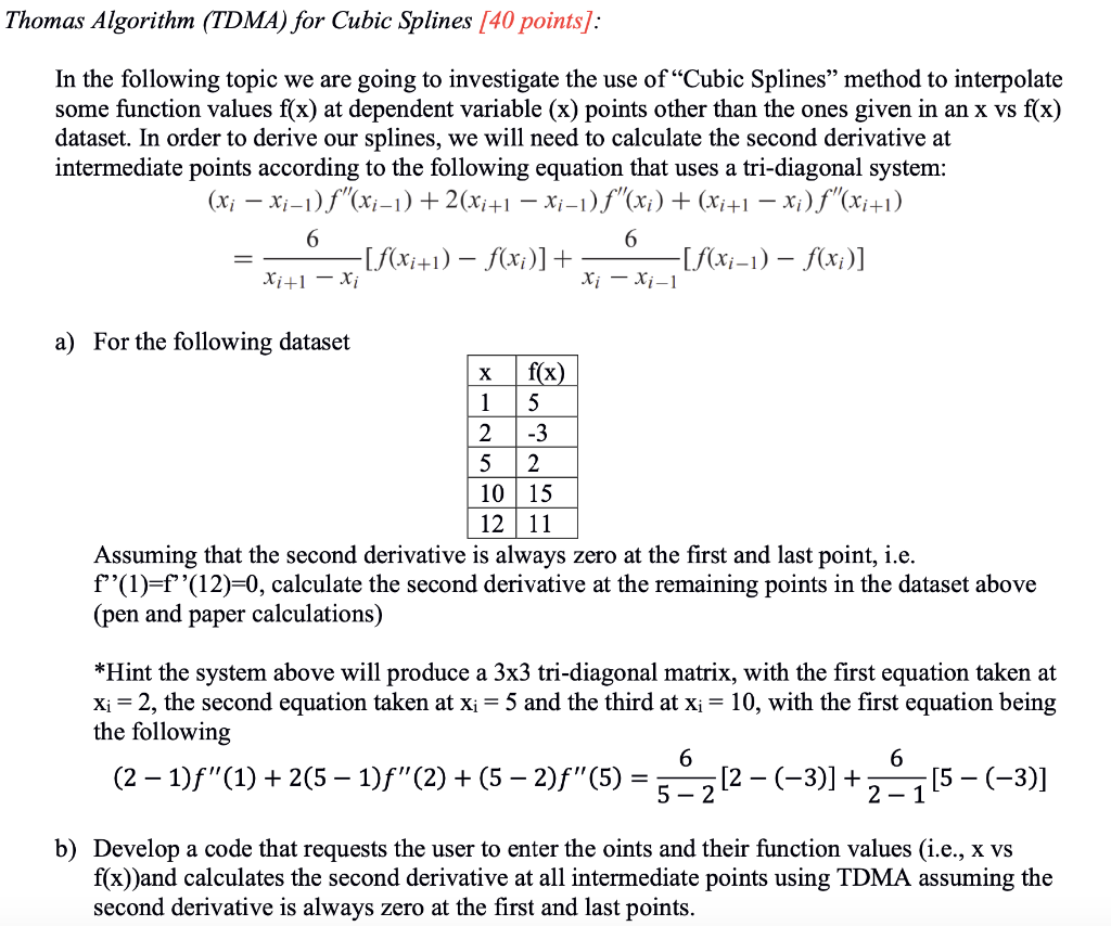 Solved 5-214-6-3)* 2-1 Thomas Algorithm (TDMA) for Cubic | Chegg.com