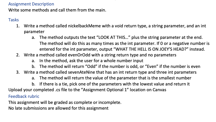 Solved Assignment Description Write some methods and call | Chegg.com