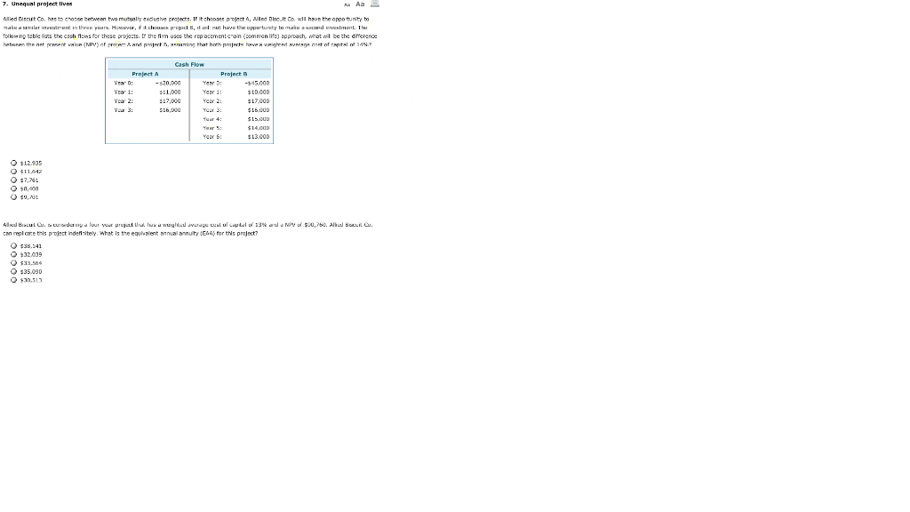 solved-7-unequal-project-lives-a-aa-allied-biscuit-co-chegg