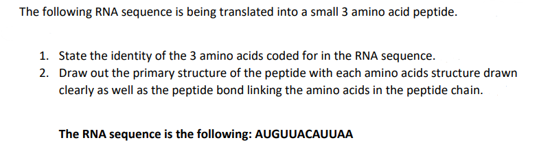 Solved The following RNA sequence is being translated into a | Chegg.com
