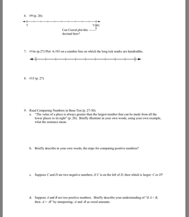 Solved 6, #9 (p, 26) 7.001 Can Cierral plot this decimal | Chegg.com