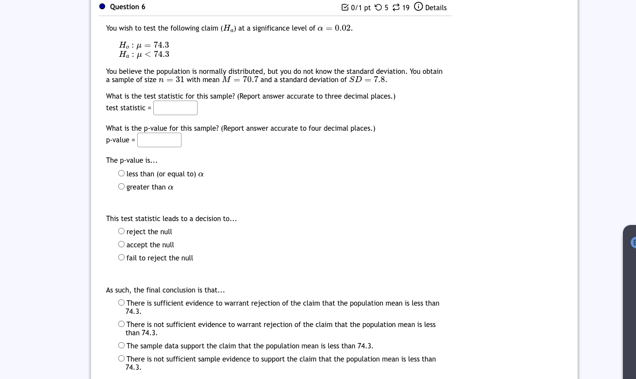 Solved You wish to test the following claim (Ha) at a | Chegg.com