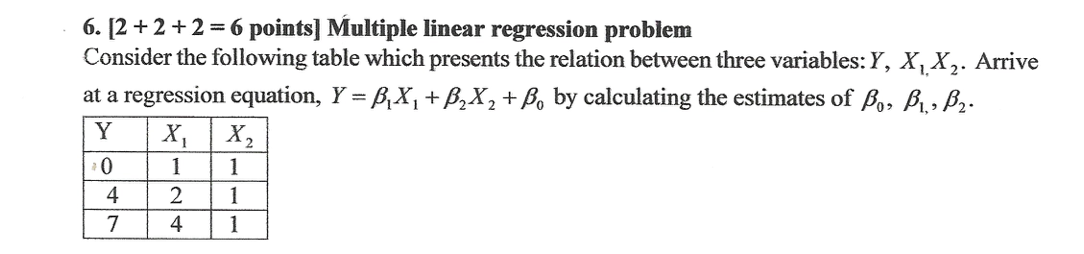 Solved 6. [2+2+2=6 points] Multiple linear regression | Chegg.com