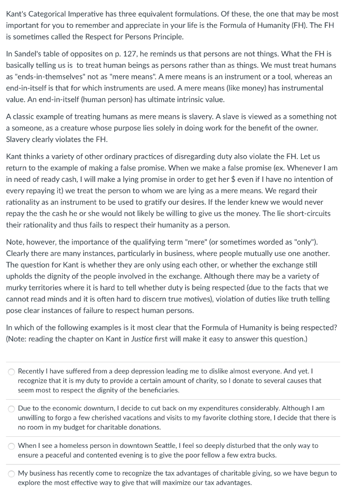 Solved Kant S Categorical Imperative Has Three Equivalent Chegg Com