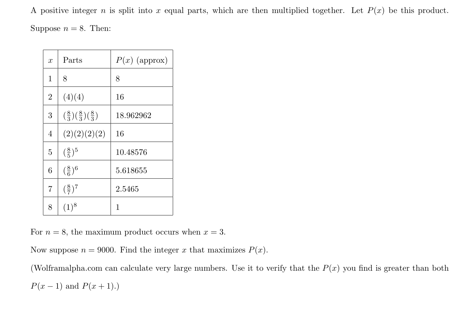 Solved A positive integer n is split into x equal parts, | Chegg.com