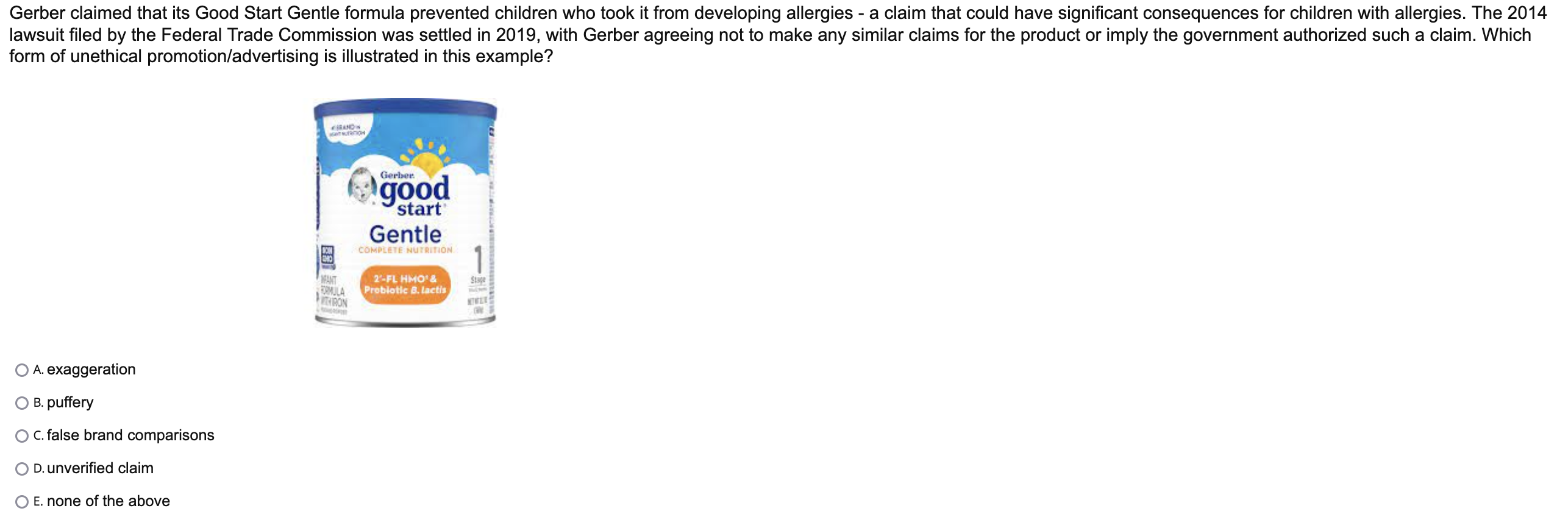 Solved Gerber claimed that its Good Start Gentle formula