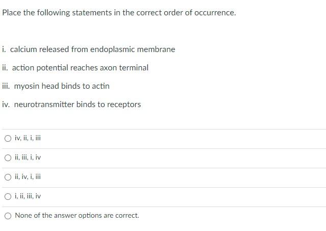 Solved Place the following statements in the correct order | Chegg.com
