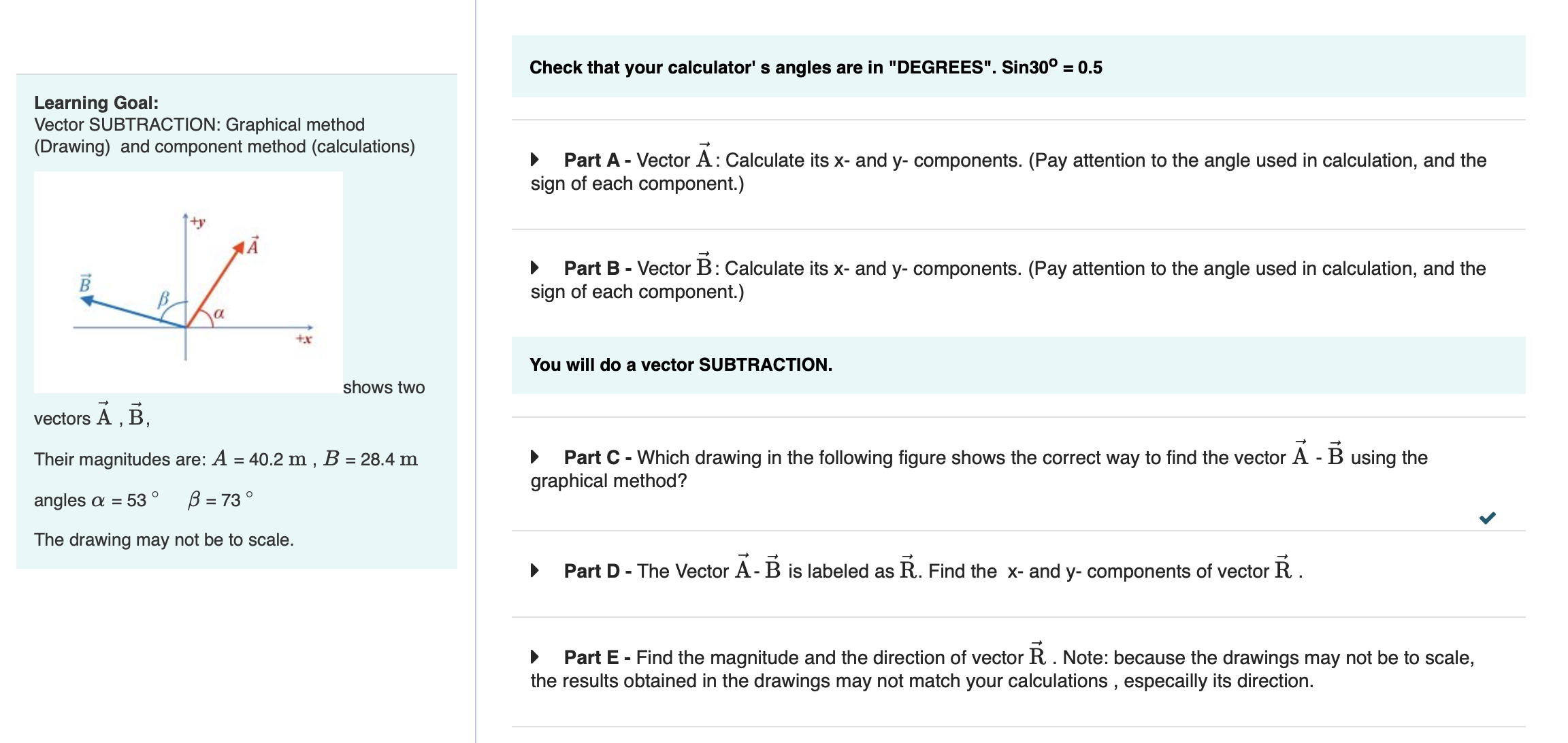 Solved Learning Goal: Vector SUBTRACTION: Graphical method | Chegg.com